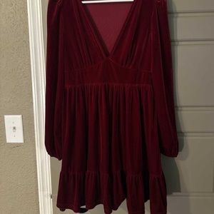 Red Velvet Bell Sleeve Dress